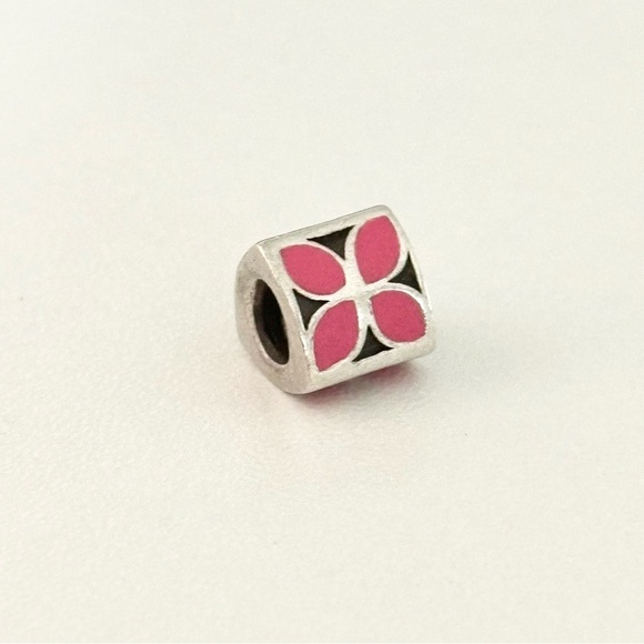 Pandora Pink Enamel Triple Sided Flowers Floral Block Retired Bead Charm - Picture 2 of 4